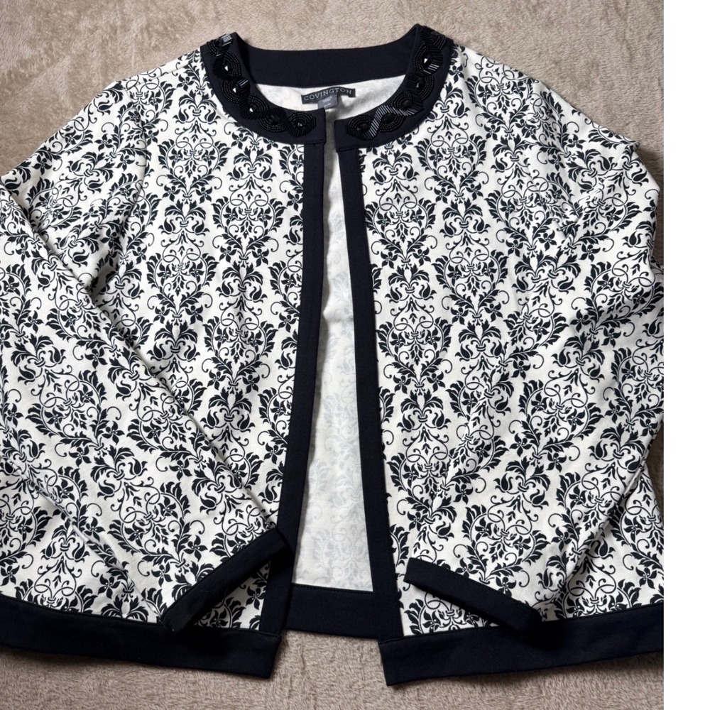 Covington Beaded Neck Damask  Open Front Cardigan Jacket  XL Whimsigoth Persian